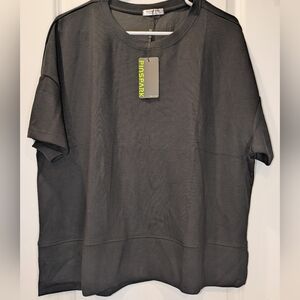 NWT Pinspark Black Oversized Boxy Top 2XL Minimalist Short Sleeve Light Sweater